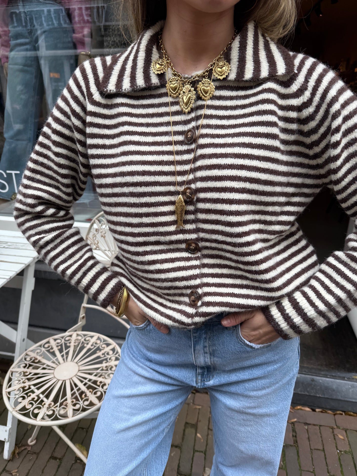 Jill cardigan striped brown/white - Project 35