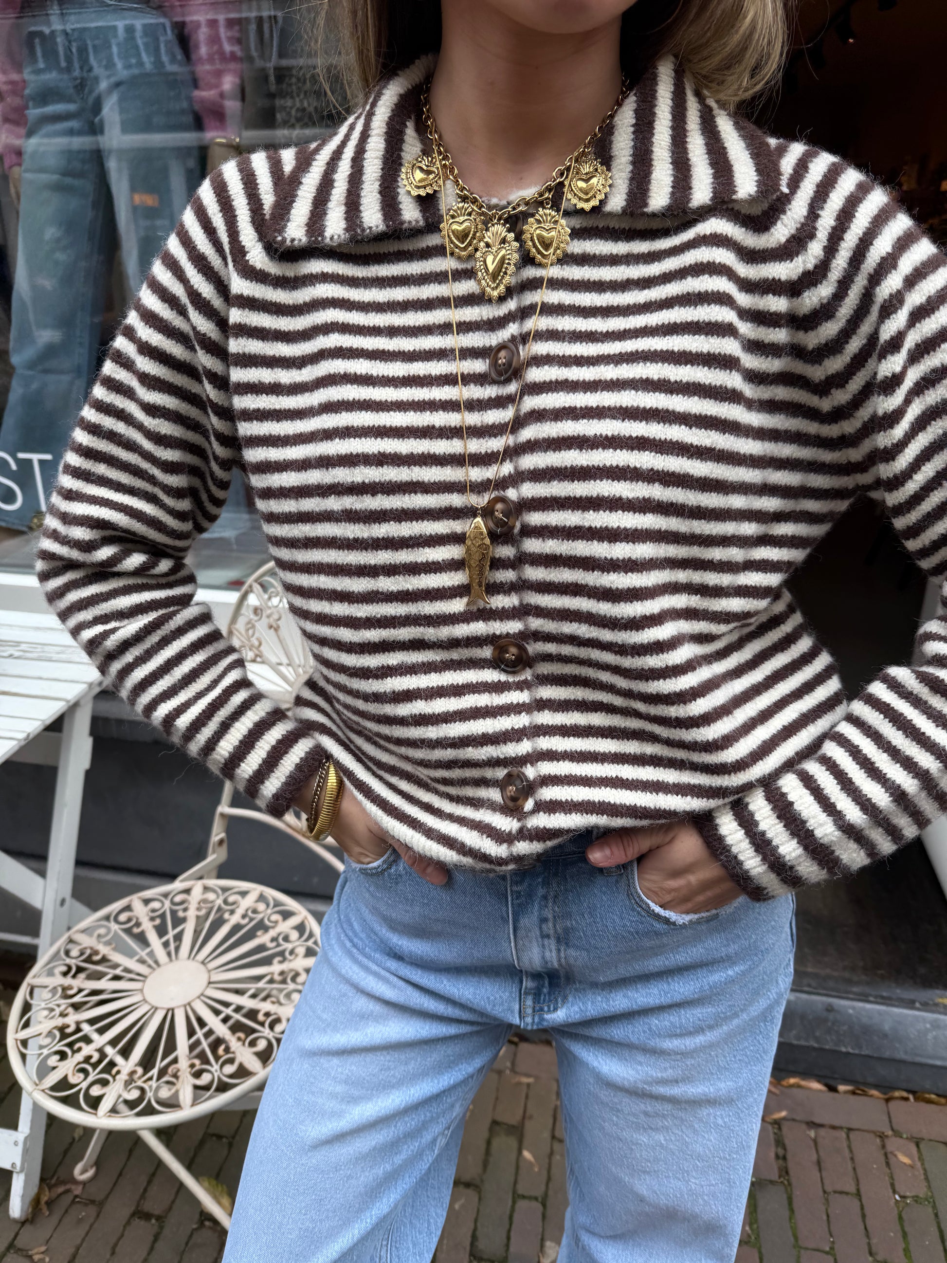 Jill cardigan striped brown/white - Project 35