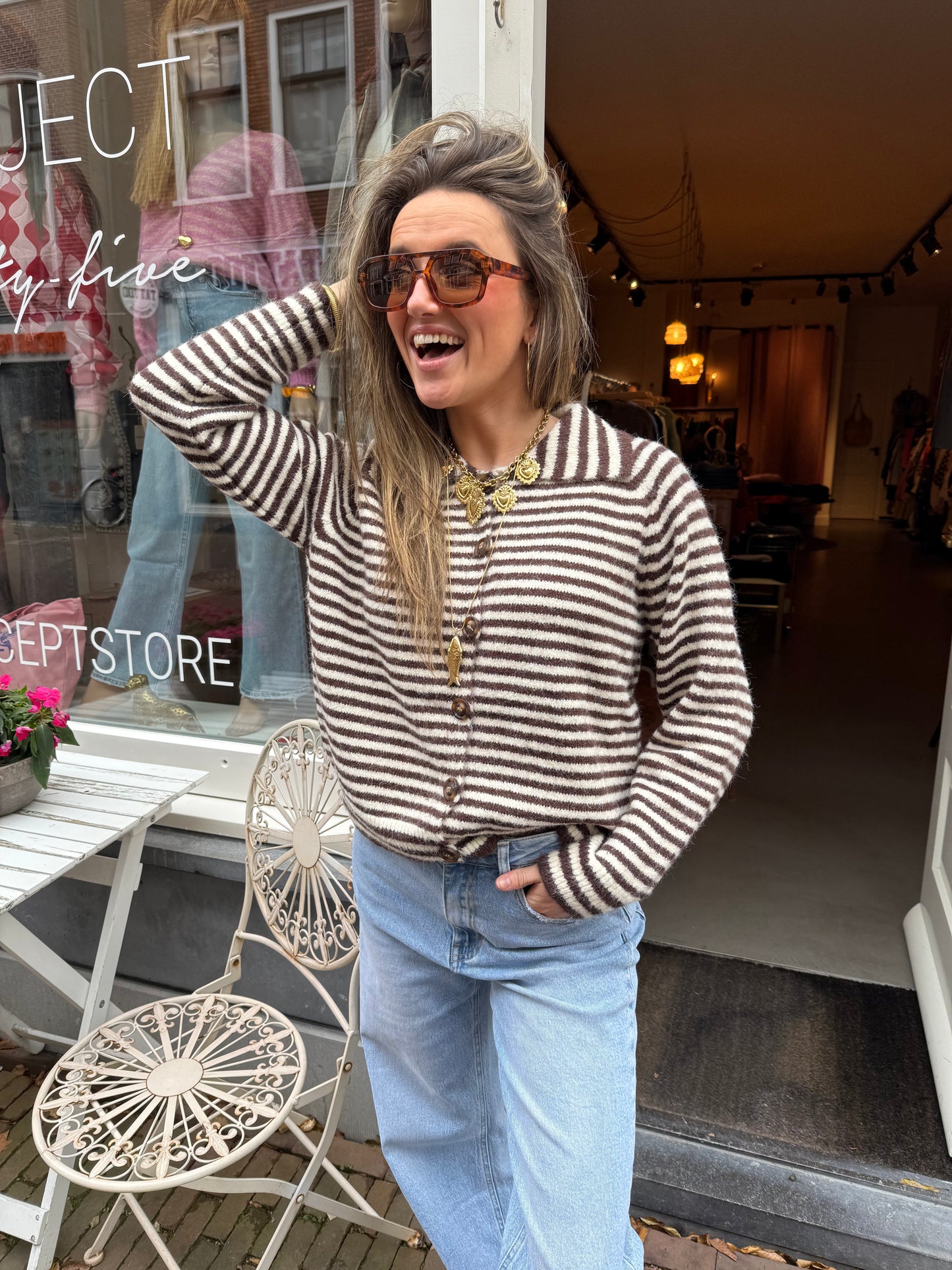 Jill cardigan striped brown/white - Project 35