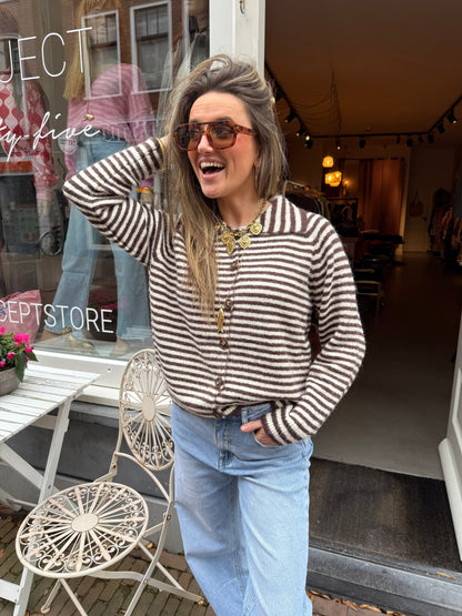 Jill cardigan striped brown/white - Project 35