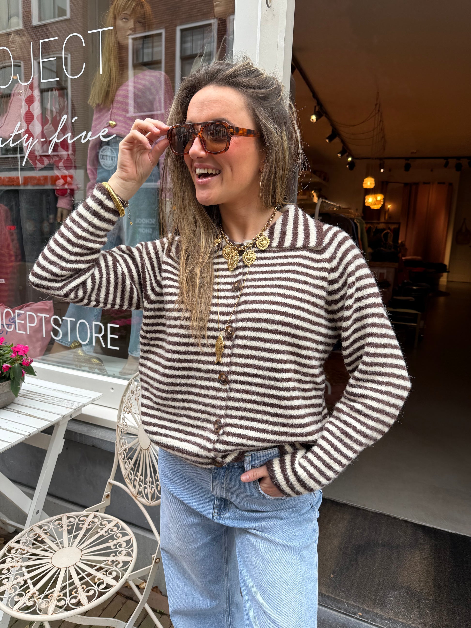 Jill cardigan striped brown/white - Project 35
