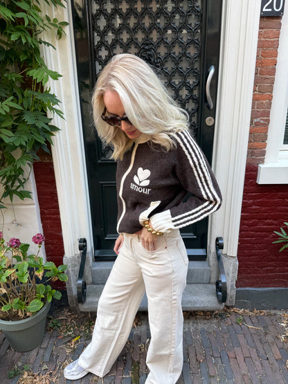'Amour' vest rits bruin/wit
