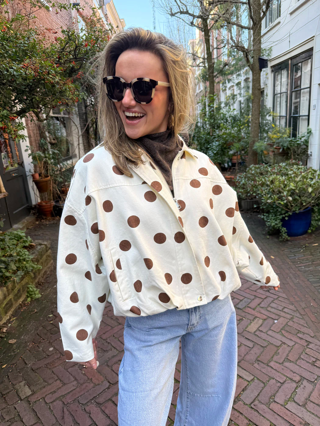 Zara denim bomber polkadot