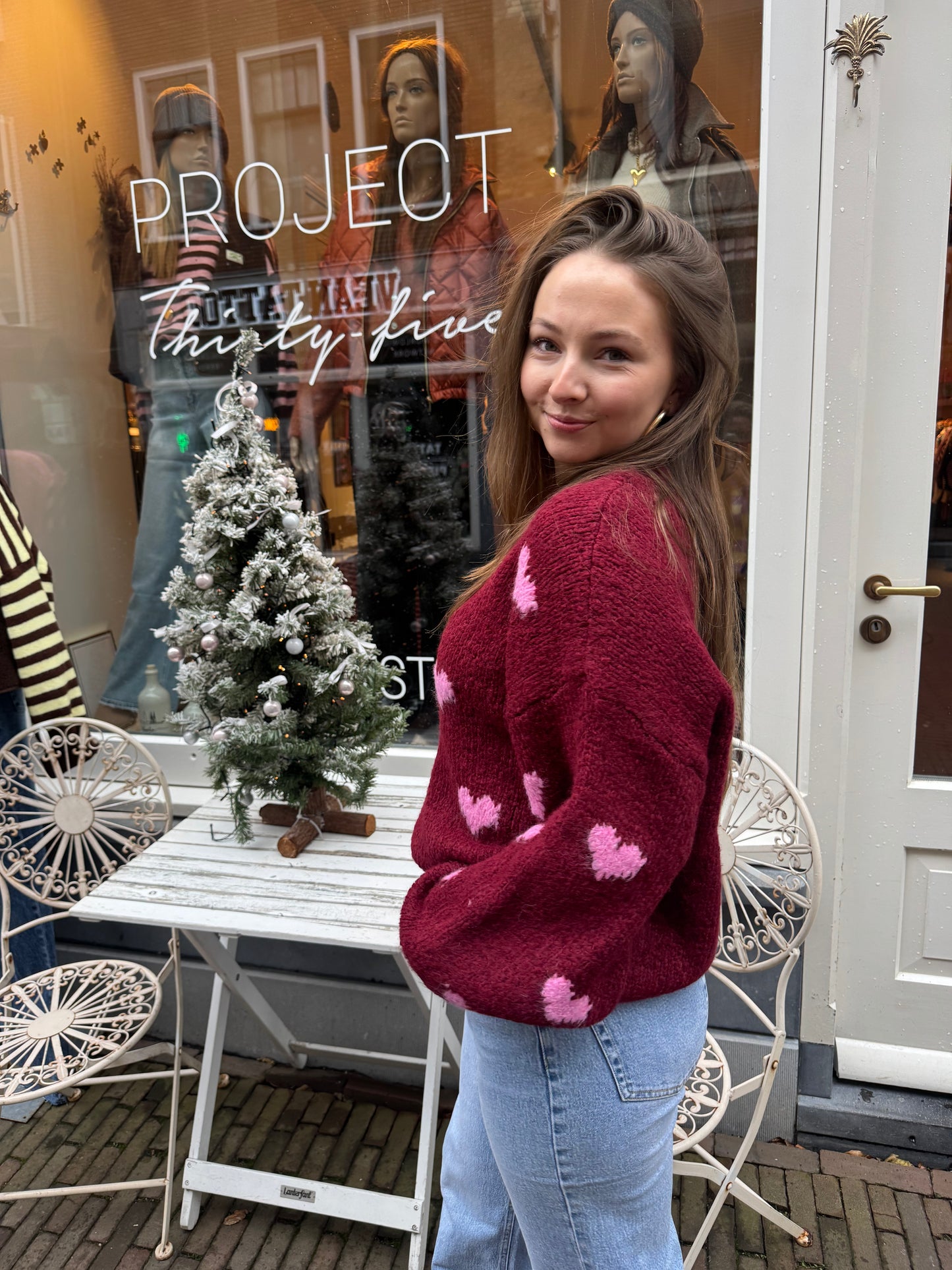 Hartjes trui bordeaux/roze