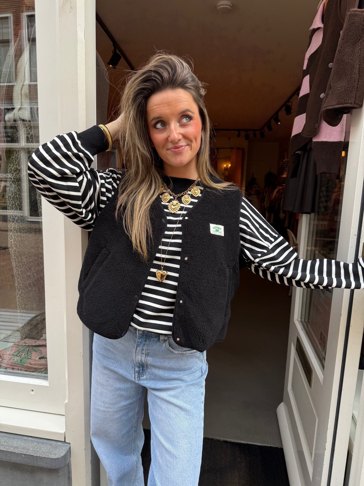 Luna teddy gilet zwart - Project 35