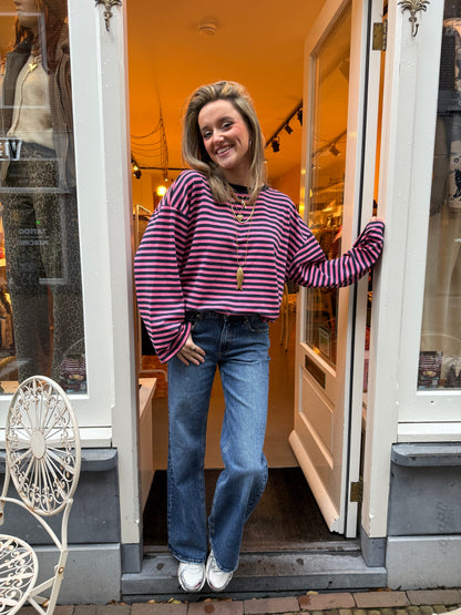 Maud longsleeve pink/navy striped