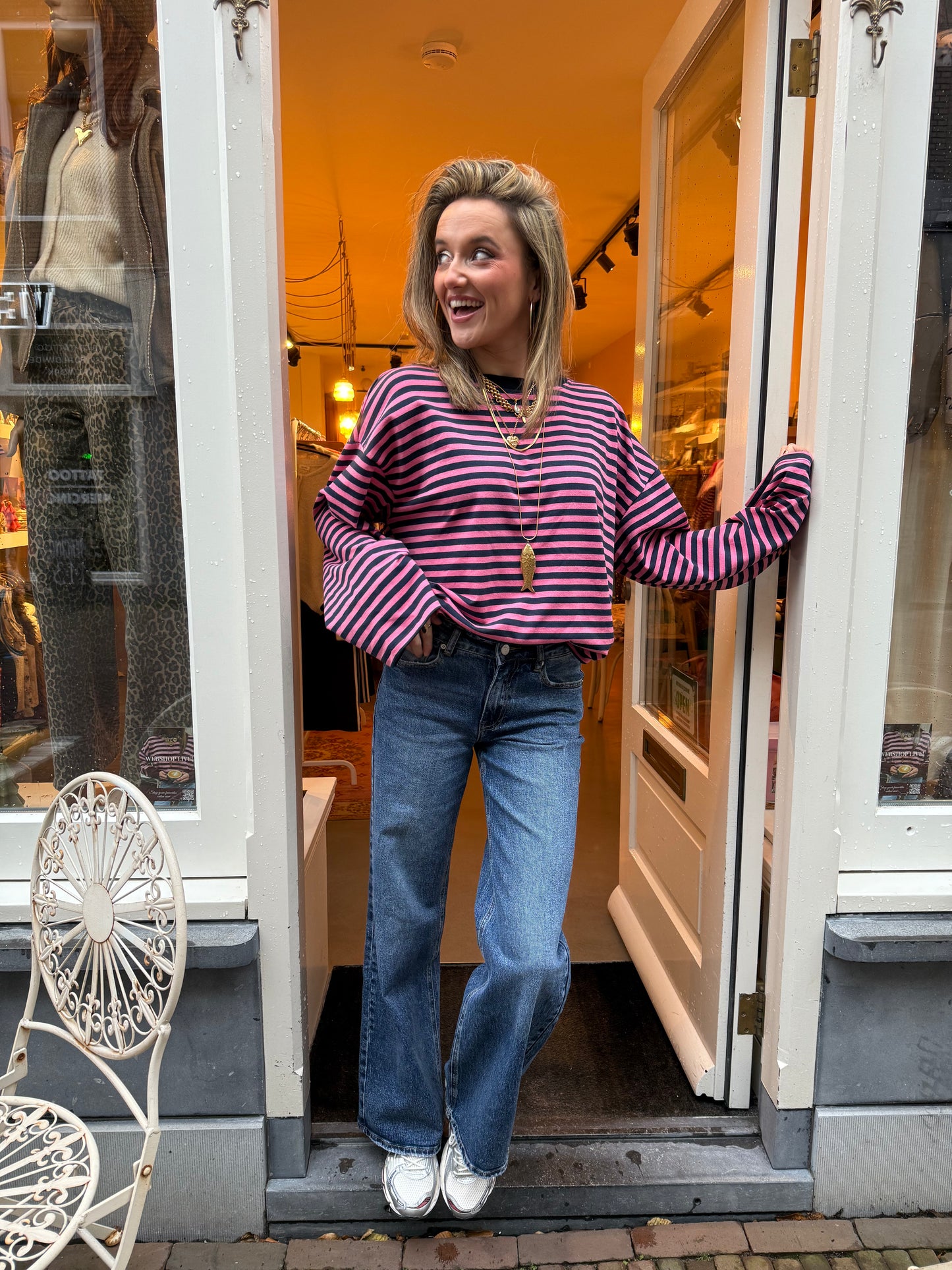 Maud longsleeve pink/navy striped