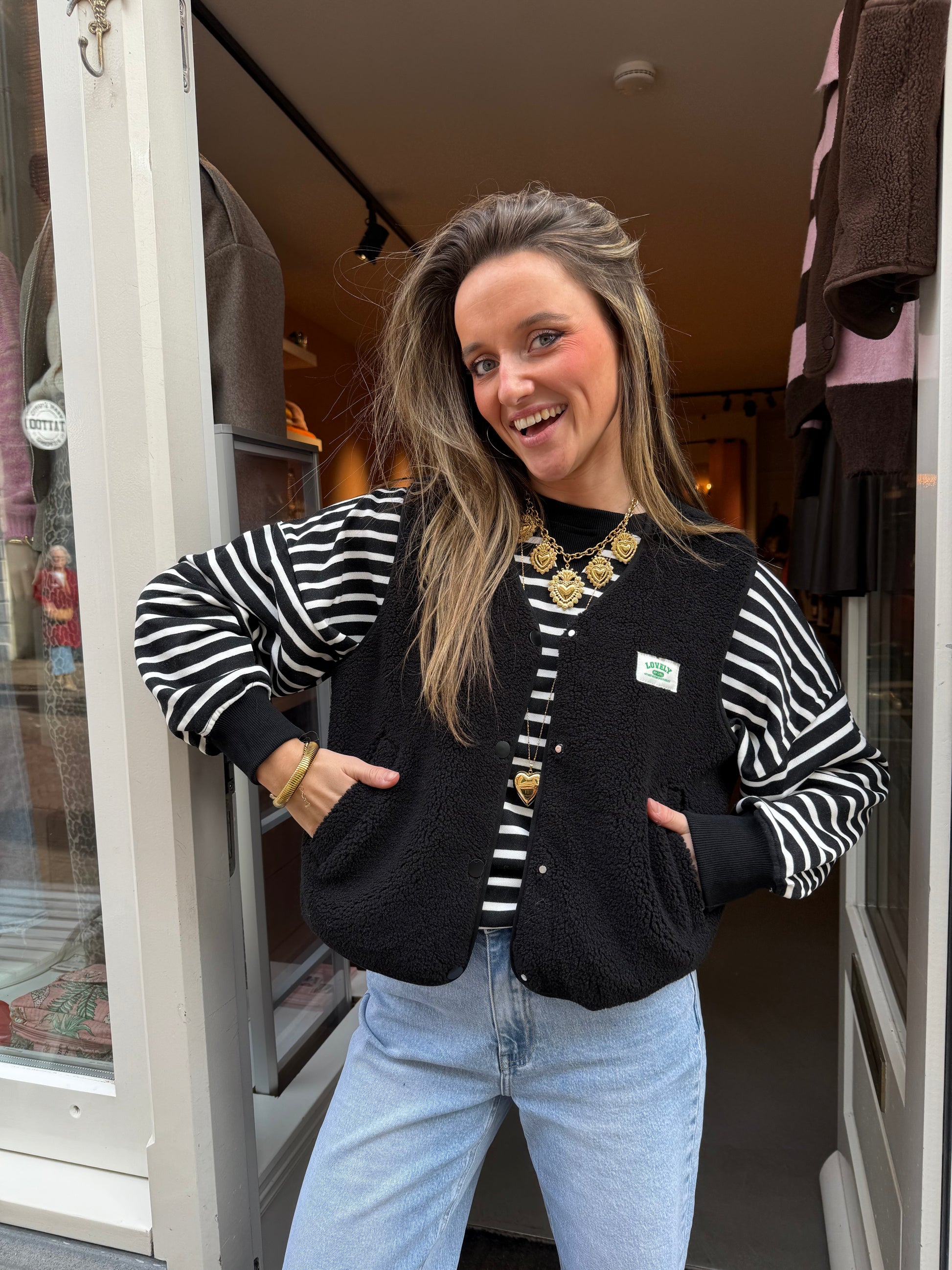 Luna teddy gilet zwart - Project 35