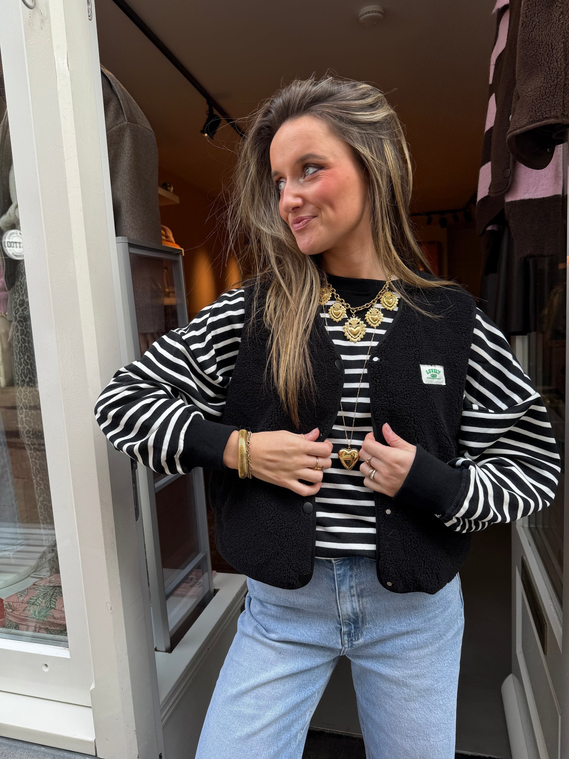 Luna teddy gilet zwart - Project 35