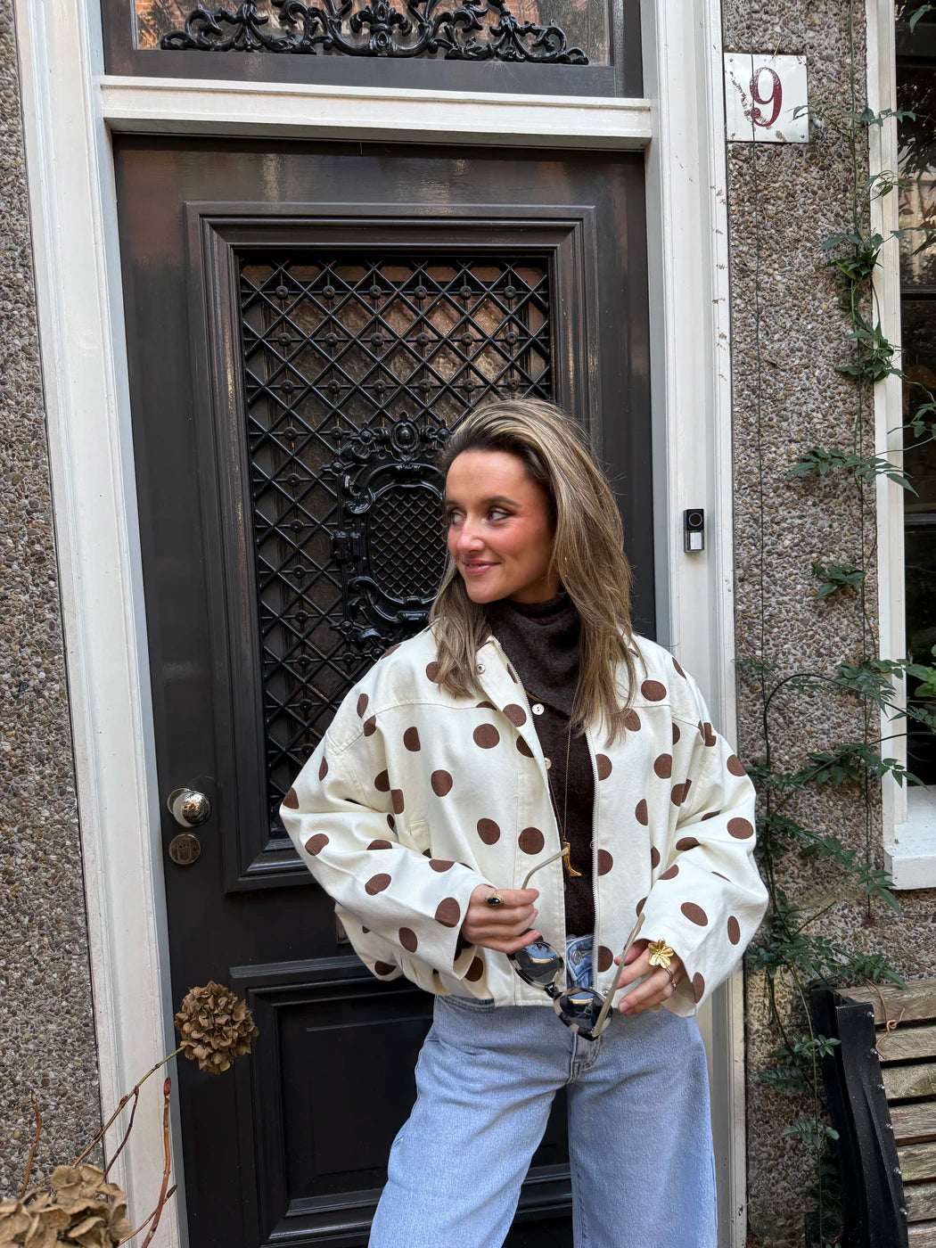 Zara denim bomber polkadot