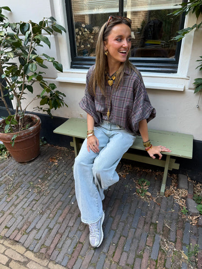 Mira oversized blouse geruit grijs glitter