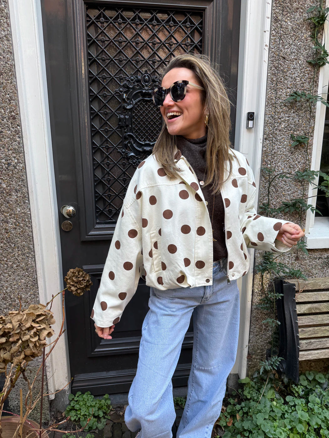 Zara denim bomber polkadot