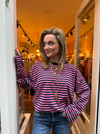 Maud longsleeve pink/navy striped