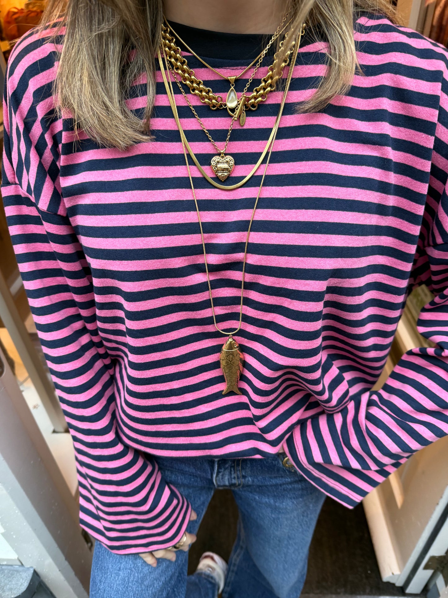 Maud longsleeve pink/navy striped
