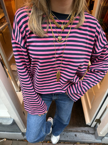 Maud longsleeve pink/navy striped
