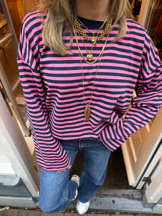 Maud longsleeve pink/navy striped