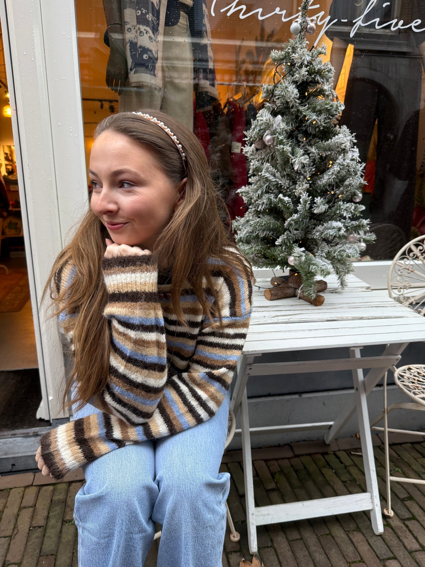 Suzie knit brown/blue striped