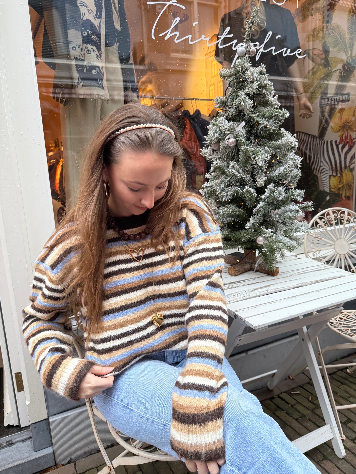 Suzie knit brown/blue striped