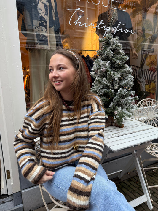 Suzie knit brown/blue striped