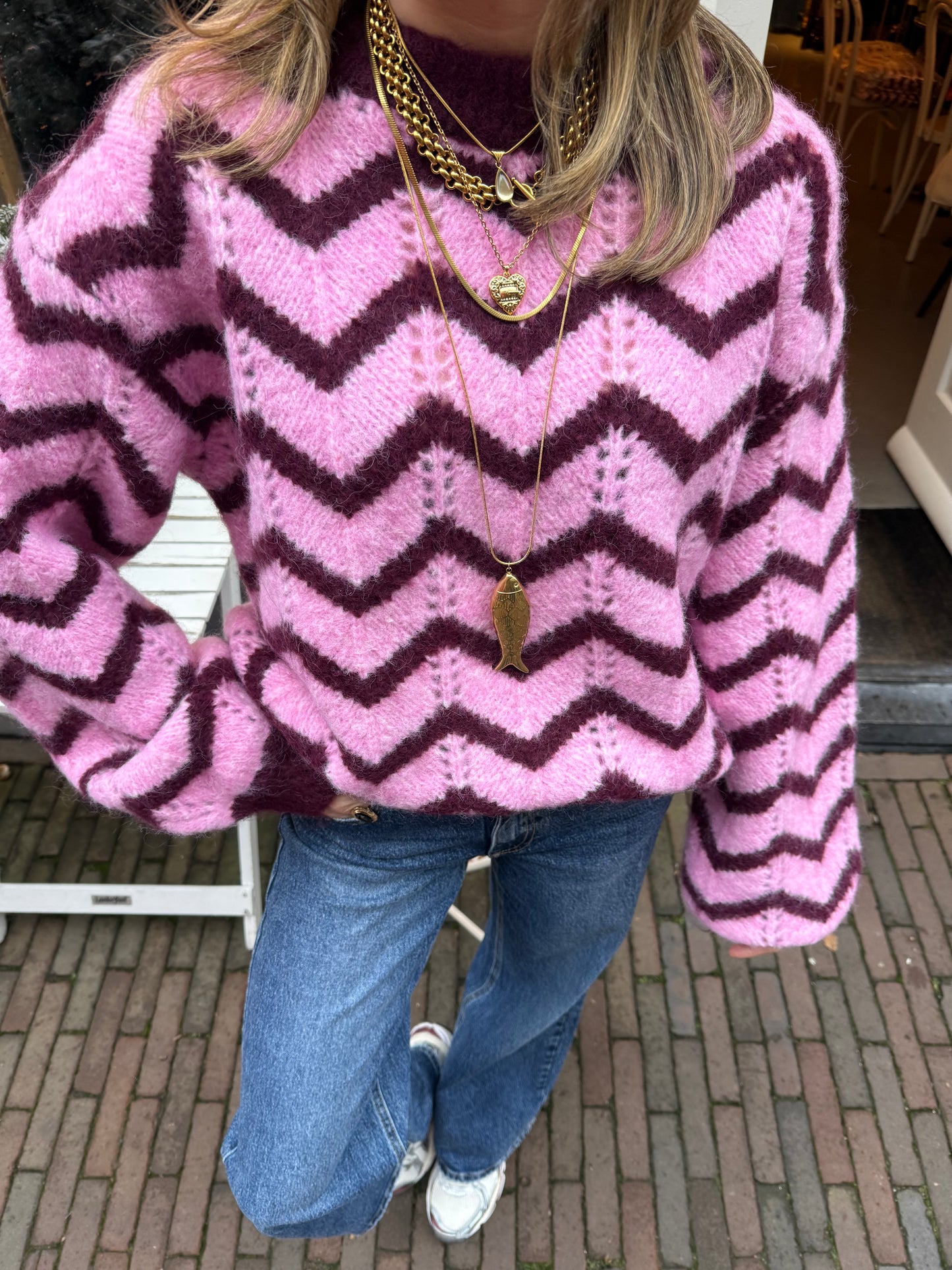 Tess trui roze/bordeaux