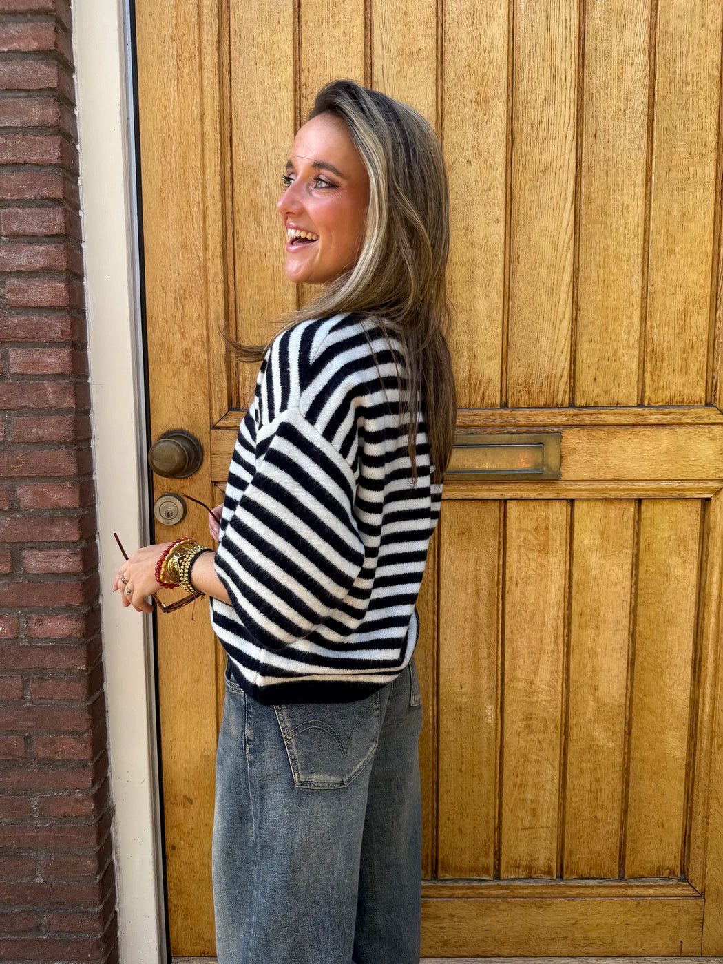 Julie knit gestreept oversized navy/wit