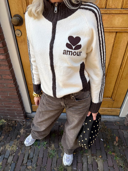 'Amour' vest rits wit/bruin