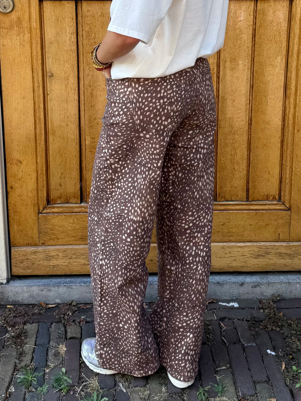 Mia wide leg bambi print jeans bruin/wit