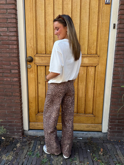 Mia wide leg bambi print jeans bruin/wit