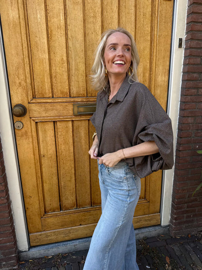 Mira oversized blouse geruit bruin