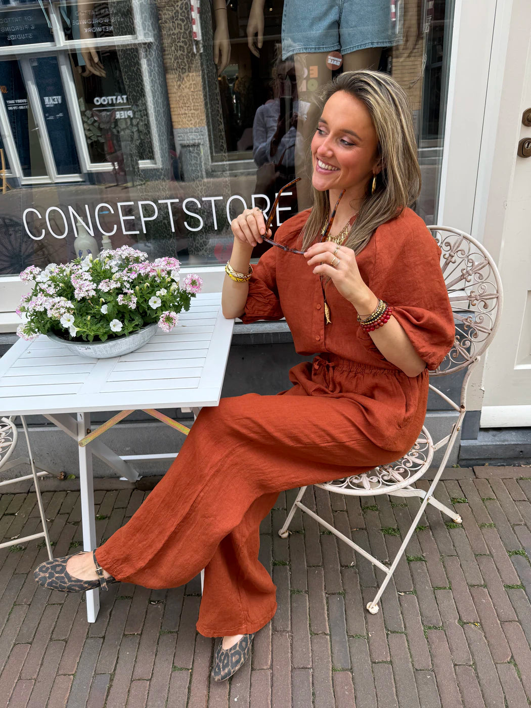 Leni linnen broek roest
