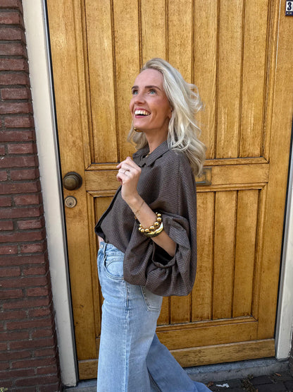 Mira oversized blouse geruit bruin