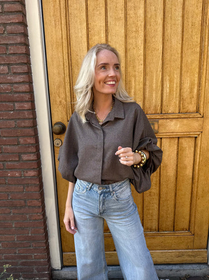 Mira oversized blouse geruit bruin
