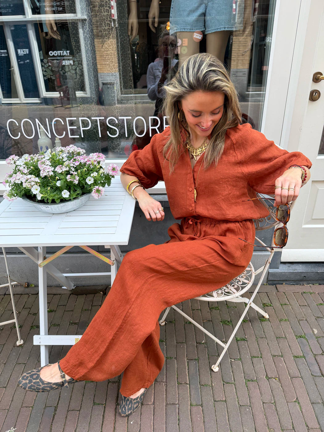 Leni linnen broek roest