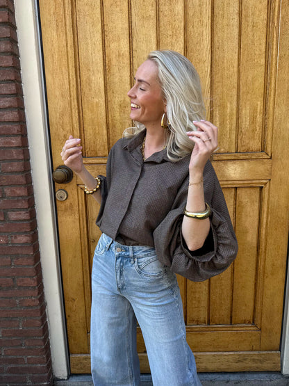 Mira oversized blouse geruit bruin