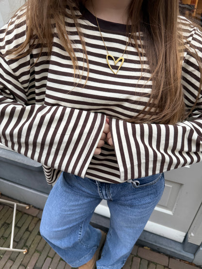 Maud longsleeve brown/white striped