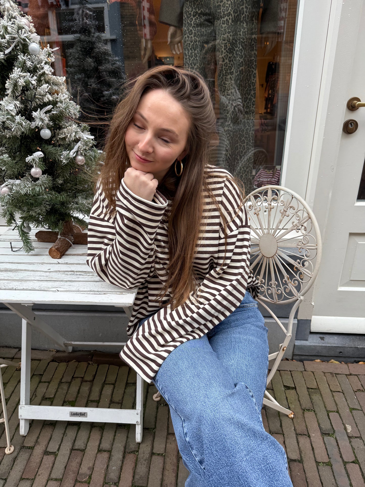 Maud longsleeve brown/white striped