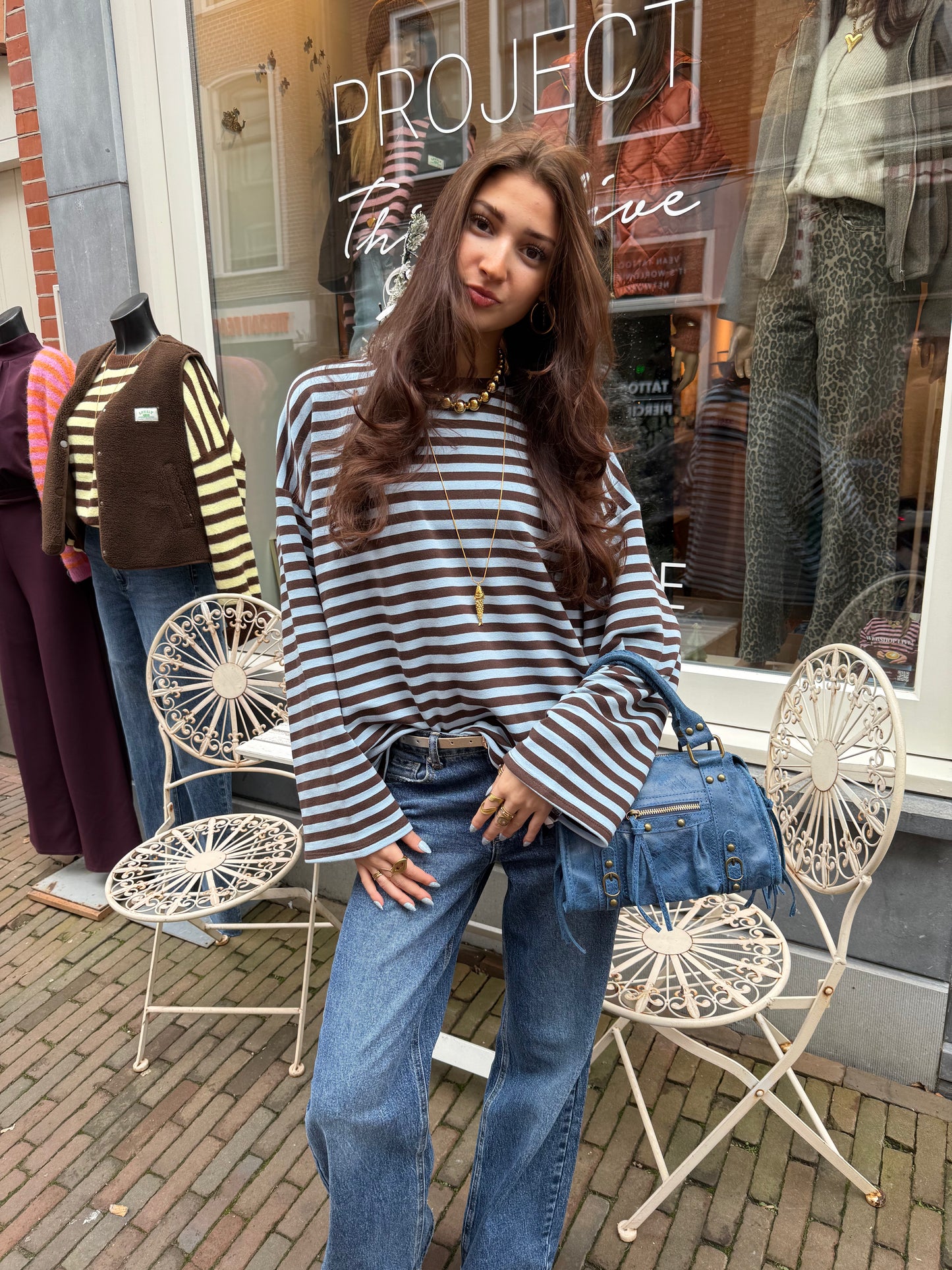 Demi longsleeve brown/blue striped