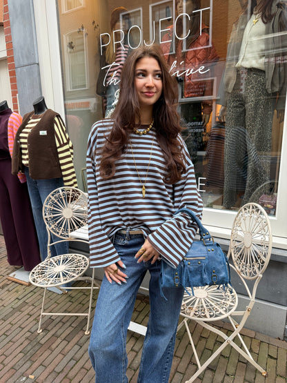 Demi longsleeve brown/blue striped