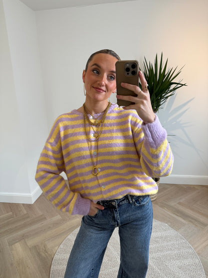 Gigi cardigan striped yellow/purple