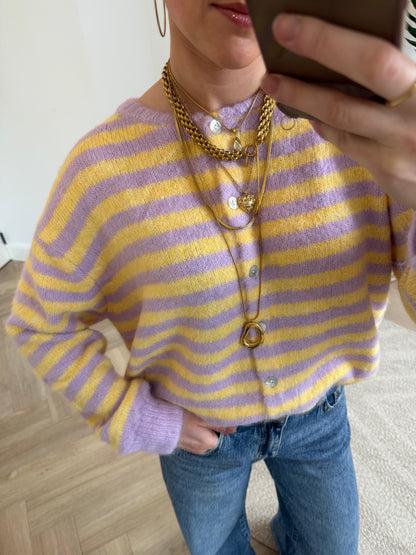 Gigi cardigan striped yellow/purple