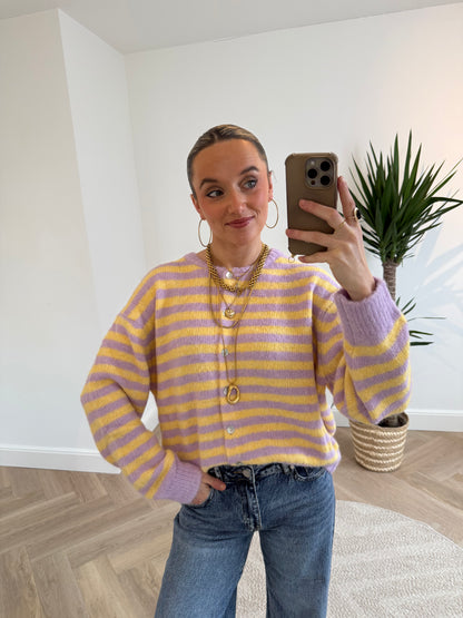 Gigi cardigan striped yellow/purple