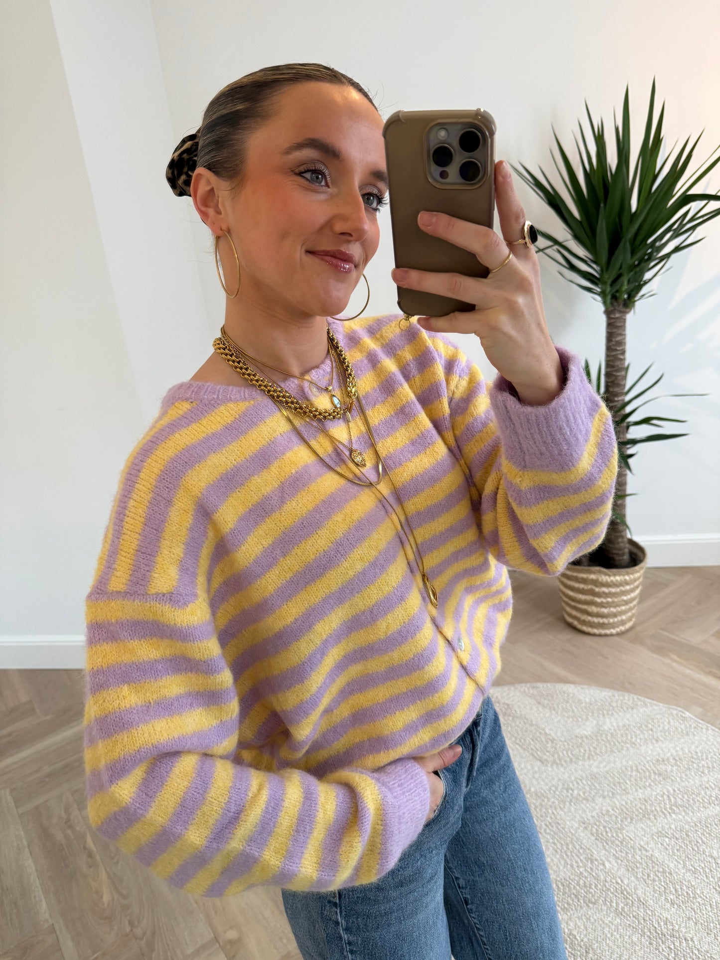 Gigi cardigan striped yellow/purple