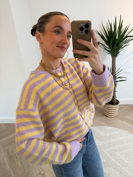 Gigi cardigan striped yellow/purple