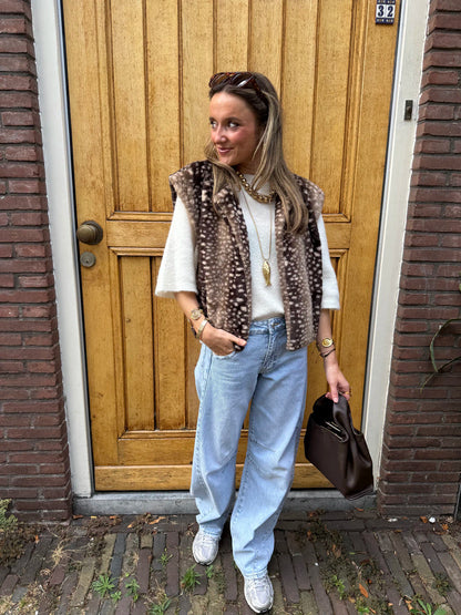 Pien bambi print fur gilet