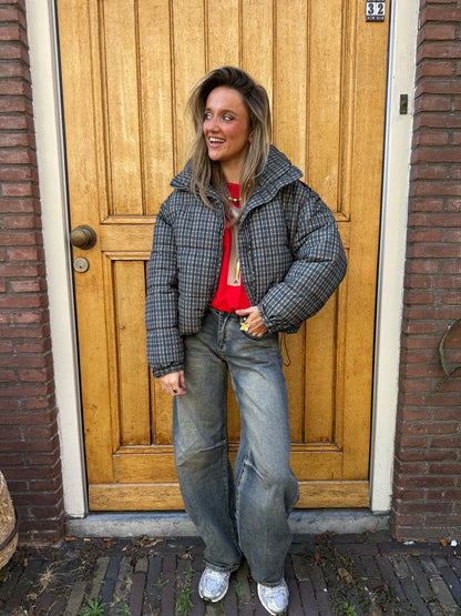 Yfke puffer jas geruit