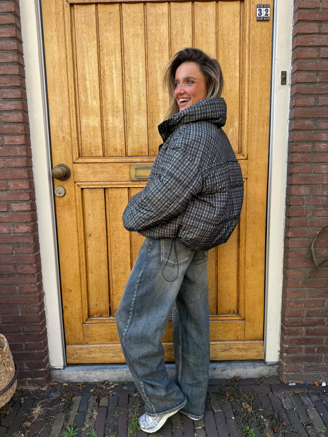 Yfke puffer jas geruit