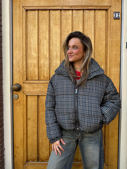 Yfke puffer jas geruit