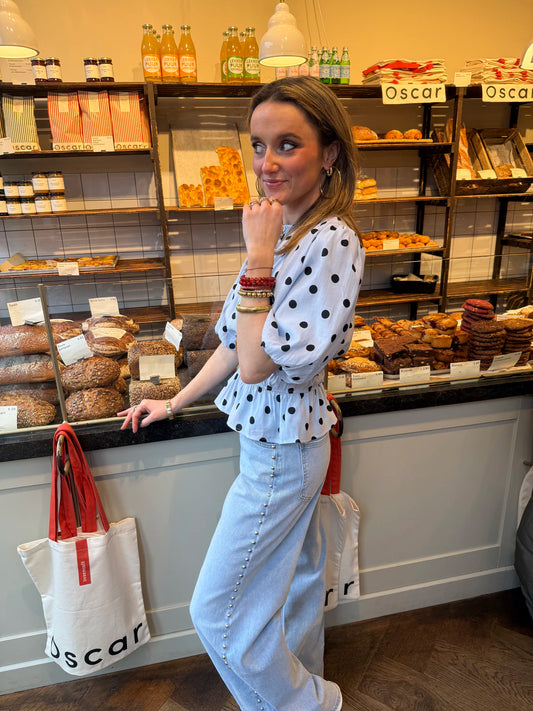 Noor polkadot top light blue