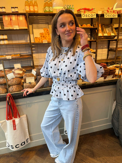 Noor polkadot top light blue