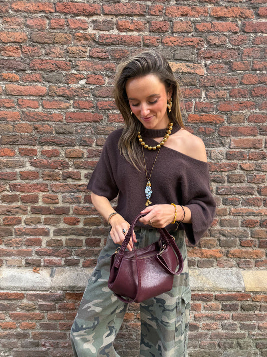 Claire one shoulder knit donkerbruin